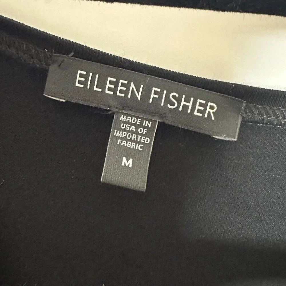 Eileen Fisher Fine Jersey Knit Top Scoop Neck 3/4 Sleeve Womens Black Size M - Picture 4 of 5
